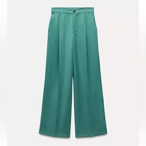 Zara NEW Teal Wide-Leg Trousers Pants